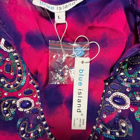 Blue Island pink and purple tie dye swim cover up bead and sequin embellishments - Picture 7 of 8